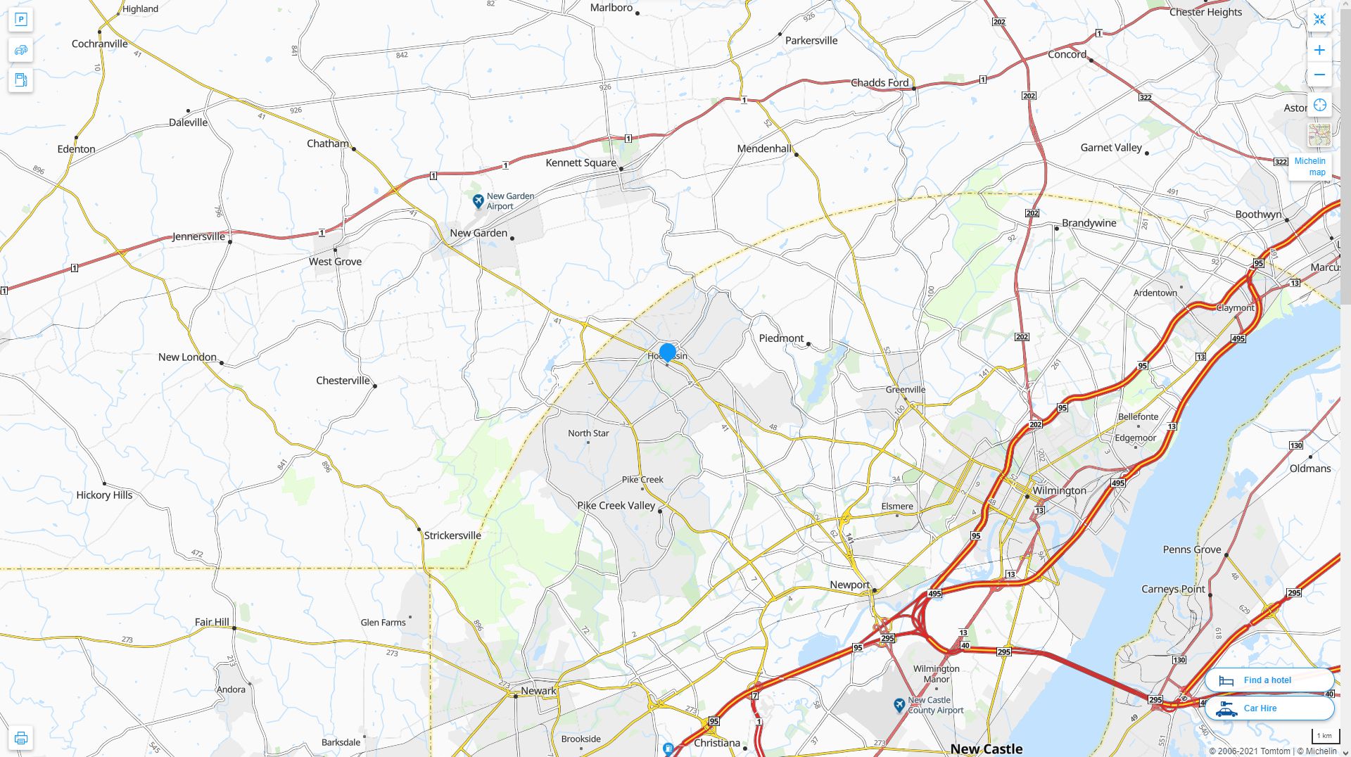 Hockessin Delaware Highway and Road Map